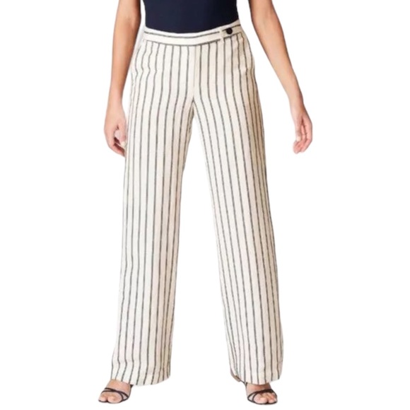 J JILL ☆ Linen / Rayon Wide Leg Pants ☆ White w/ Navy Blue Stripe ☆ Size 10 - Picture 1 of 7